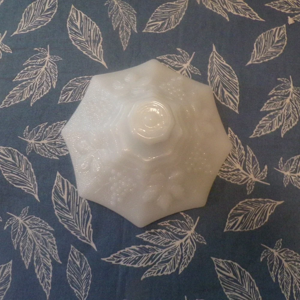 Vintage Milk Glass Candy Dish Octagonal Pedestal White Grapes